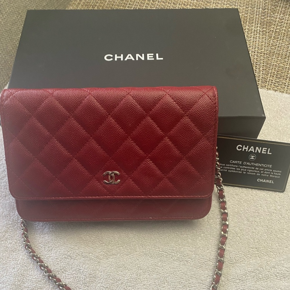 Authentic Red Chanel wallet on a chain